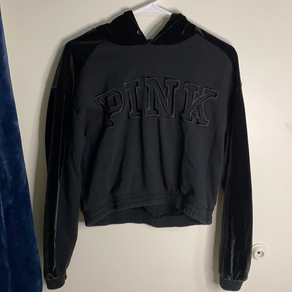 PINK velvet cropped hoodie